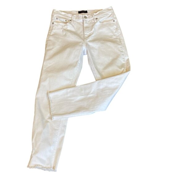 Banana Republic Girlfriend Jeans Slit Knee Fray Sz 27/4 White #45R - Picture 2 of 8